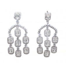 Long Earrings Silver 925 Sterling Dangle Drop Women Zircon Stone Handmade D762
